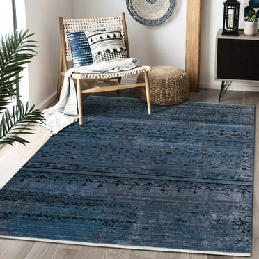 HR - 5x7 Rug Moroccan Pattern Anker Design Area Rugs Denim Blue Black Color