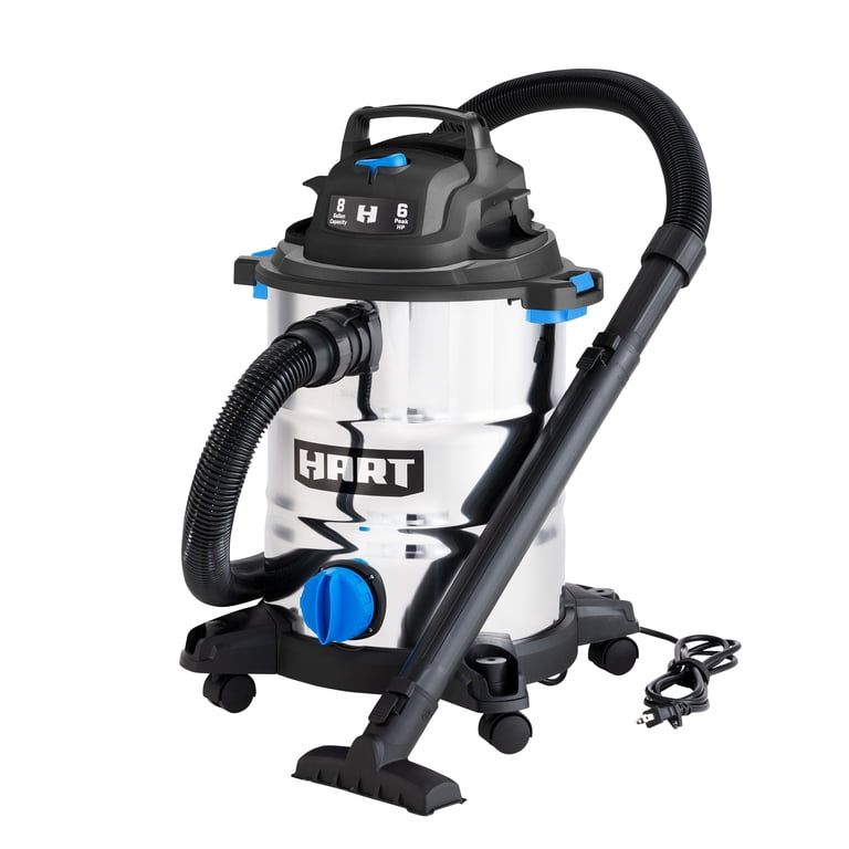 HART 8 Gallon Wet/Dry Vacuum, 6 Peak HP Motor, Stainless Steel