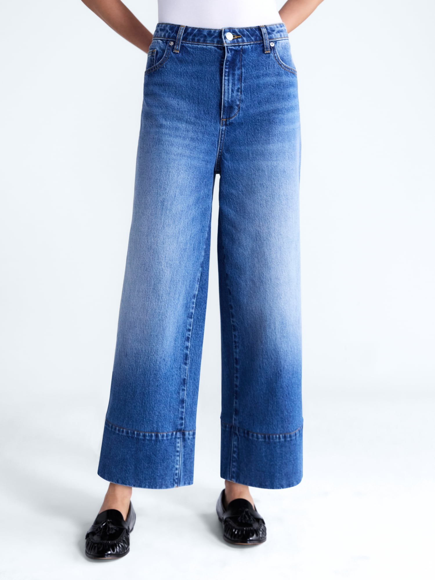 Free Assembly Women's High Rise Wide Leg Ankle Jeans, 27" Inseam, Sizes 0-16