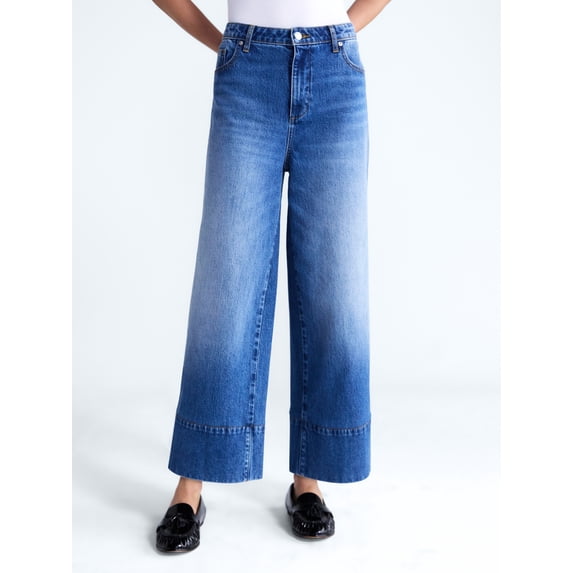Free Assembly Women's High Rise Wide Leg Ankle Jeans, 27" Inseam, Sizes 0-16