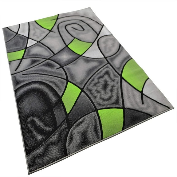 HR-Abstract Area Rug Modern Contemporary Circles and Wave Design Pattern Gray and Green 1.96 by 6.96 feet, Electric Green