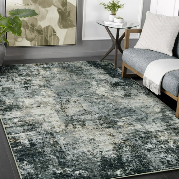 HR Abstract Area Rug - Non-Slip Rubber Backing, Polyester, Flat Texture, Gray and Multi-Color - Add Modern Elegance to Your Space with a Stunning Printed Design
