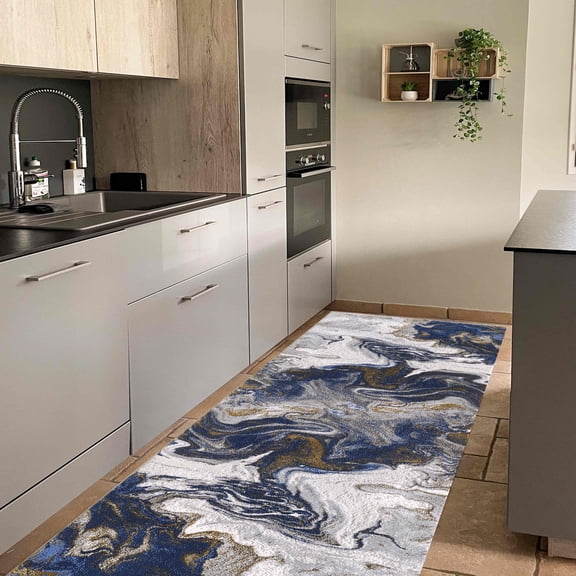 HR Abstract Rugs Boho abrash Rugs Marble Theme Gold Gray Navy Blue Bone and Multi Color Luxury Livingroom Carpet Thick Pile and Ultra Soft Non-Shedding Rug