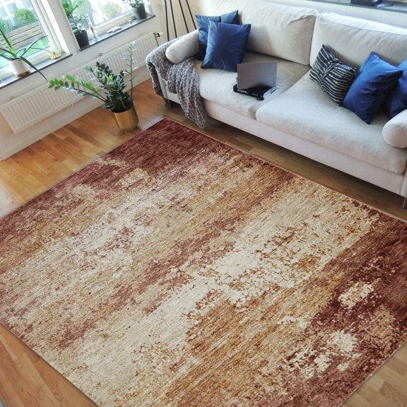 HR-Abstract Rugs/Luxury Livingroom/Fashion Home Modern Area Rugs-CopperBeigeMulti Color 7'9" x 10'
