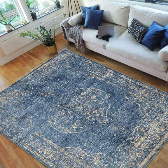 HR-Abstract Rugs/Luxury Livingroom/Fashion Home OrientalPersian Vintage Area Rugs-Blue/Multi Color 7'9" x 10'