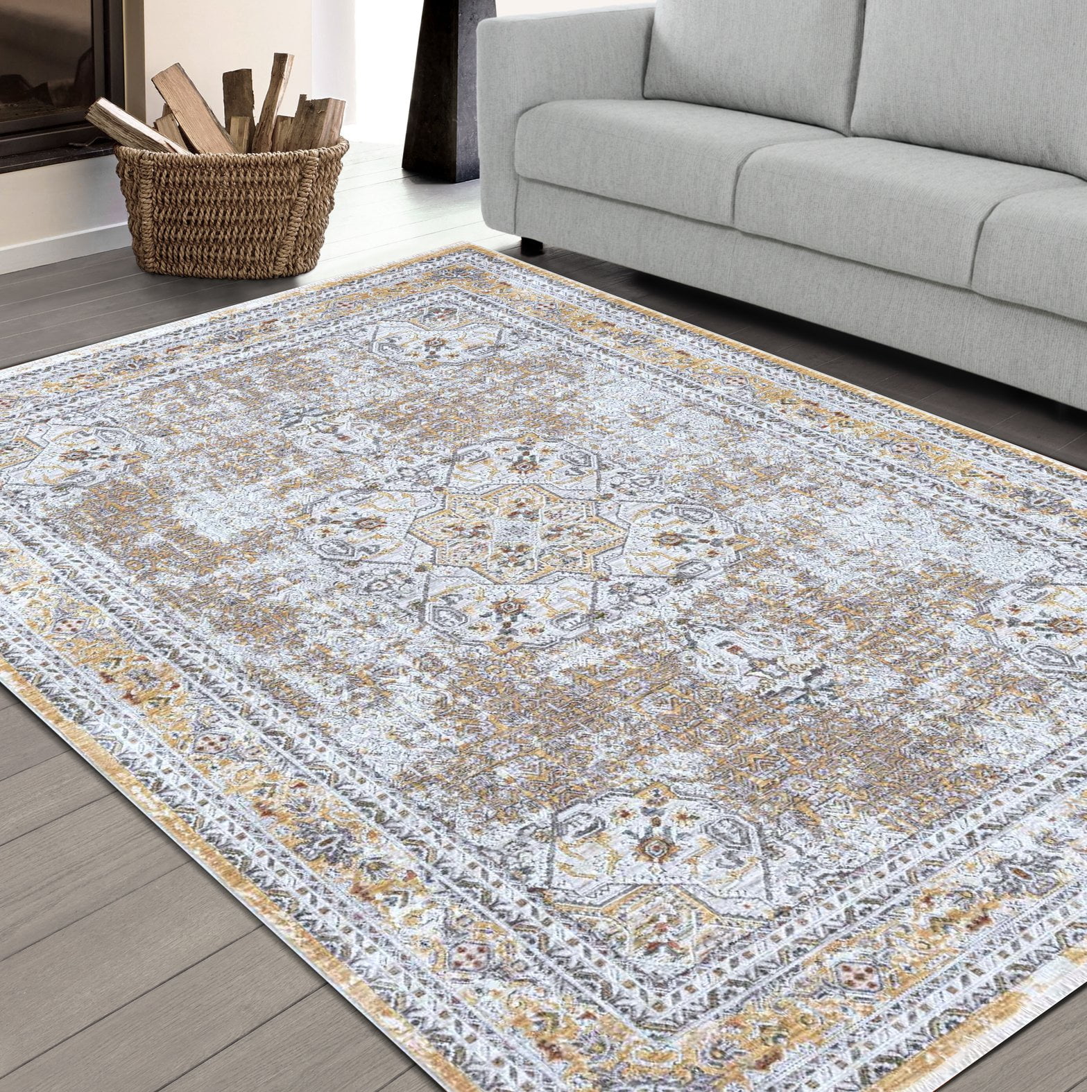 HR Area Rug 10x13 Large Traditional Rug Gold Vintage Floor Mat Thin and ...