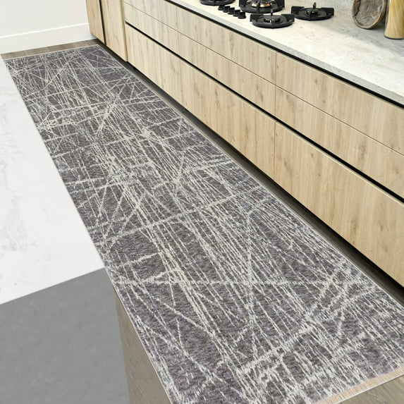 HR Area Rug Marble Rug Graphite Color Floor Mat Thin, Soft Rug Abstract Carpet Foldable Accent Rug Dining Room Living Room Random Scratch line Pattern Rugs for Modern Decor, 2x 7 Graphite, Bone