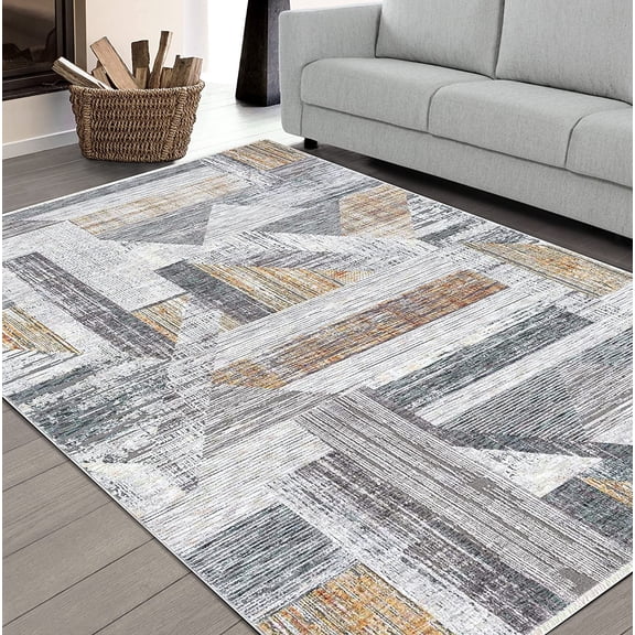 HR Area Rug Marble Rug Monochromatic Design Floor Mat Thin, Soft Rug Abstract Carpet Foldable Accent Rug Living Room Random Scratch line Pattern Rugs, Gold, Yellow, Gray and Multi, 94" x 13