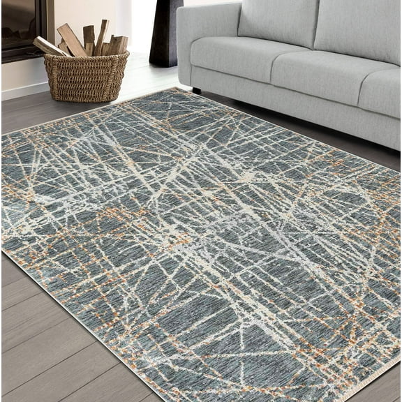 HR Area Rug Marble Rug Teal Color Floor Mat Thin, Soft Rug Abstract Carpet Foldable Accent Rug Dining Room Living Room Random Scratch line Pattern Rugs for Modern Decor, 5x 7 Teal, Rust, Multi
