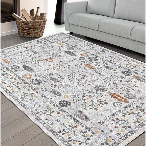 HR Area Rug Runner Traditional Vintage Floor Mat Thin and Soft Rug Floral Print Carpet Foldable Accent Rug Dining Room Living Room Faded Rug Bohemian, 2x 7 Gold, Rust, Multi