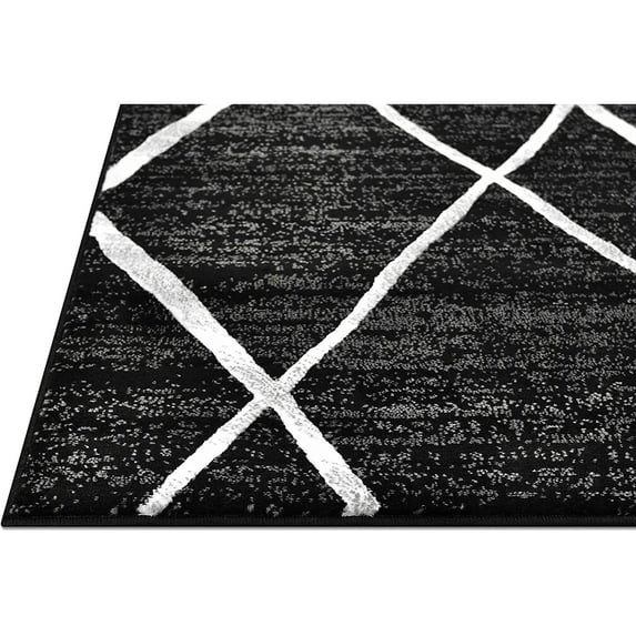 HR HANDCRAFT RUGS HR Modern Geometric Diamond Pattern Contemporary Abstract Area Rug Black - 2' X 7' Runner