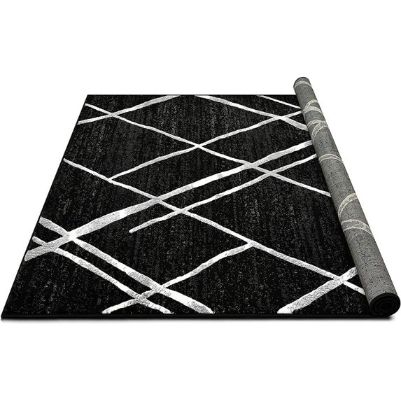 HR HANDCRAFT RUGS HR Modern Geometric Diamond Pattern Contemporary Abstract Area Rug Black - 5' X 7'