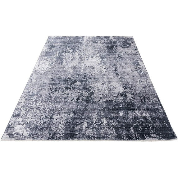 HR- Bohemian Chic Vintage Distressed 2 x 3 Area Rug Floorcover Leno Weave Abrash Design Novelty Rug Black and Gray Color