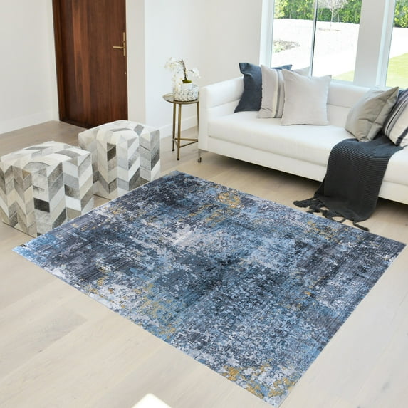 HR- Bohemian Chic Vintage Distressed 2 x 3 Area Rug Floorcover Leno Weave Abrash Design Novelty Rug Gold and Multi Color