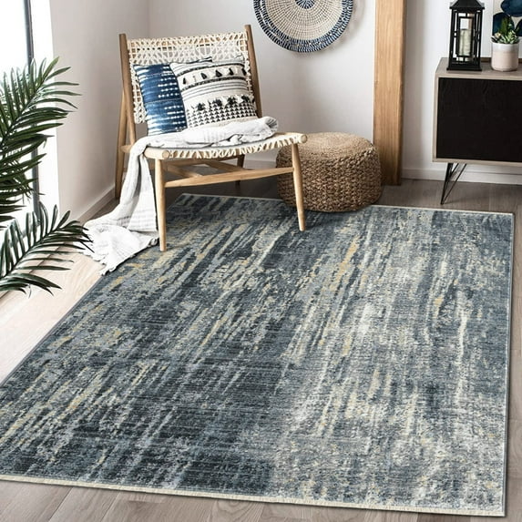 HR Bohemian Chic Vintage Distressed 5 x 7 Area Rug Floorcover Leno Weave Abrash Design Novelty Rug Gold,Blue and Multi Color