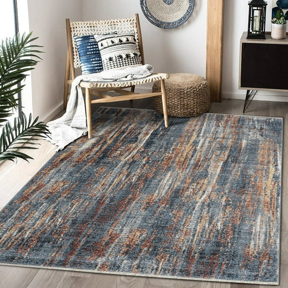 HR Bohemian Chic Vintage Distressed 8 x 10 Area Rug Floorcover Leno Weave Abrash Design Novelty Rug Rust and Multi Color
