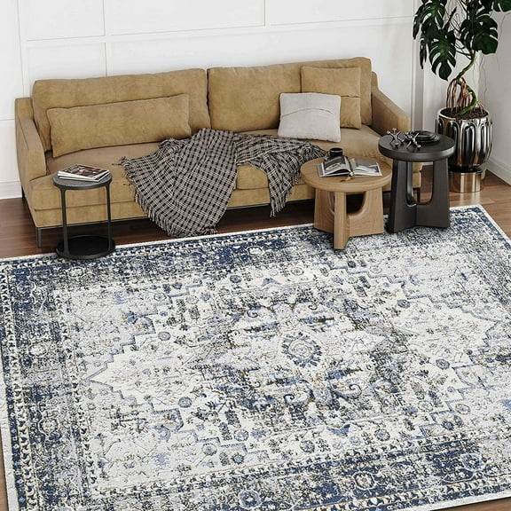 HR Bohemian Rugs Boho abrash Rugs Traditional Theme Gray Navy Blue Bone and Multi Color Luxury Livingroom Carpet Thick Pile and Ultra Soft Non-Shedding Rug