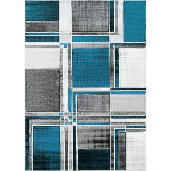 HR Boxes / Cubism / Squares Modern Contemporary abstract Hand Carved Area Rug Turquoise - 5' x 7'