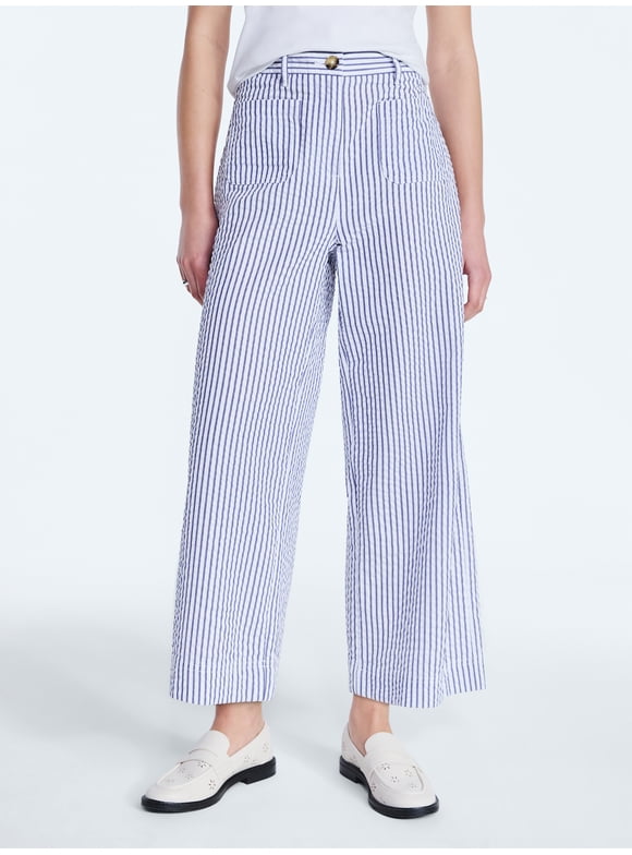 Women's High Rise Cropped Patch Pocket Seersucker Pants, 26" Inseam, Sizes XS-XXL