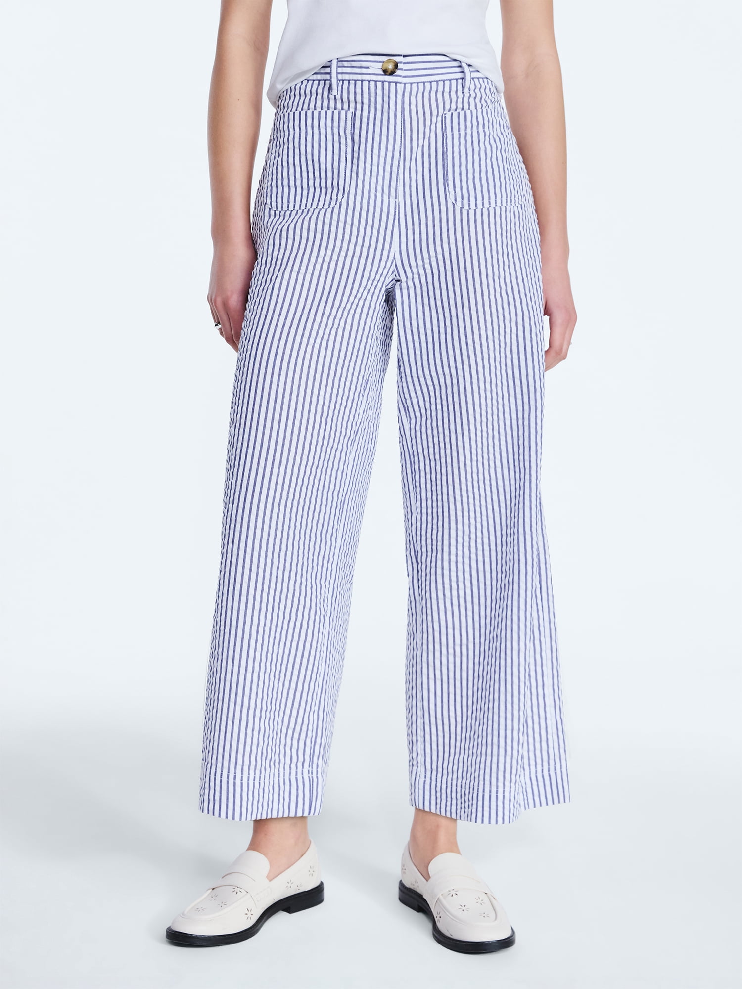 Free Assembly Women's High Rise Cropped Patch Pocket Seersucker Pants, 26" Inseam, Sizes XS-XXL