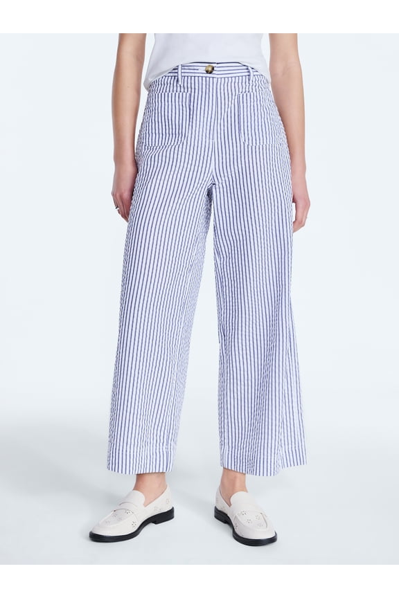 Women's High Rise Cropped Patch Pocket Seersucker Pants, 26" Inseam, Sizes XS-XXL