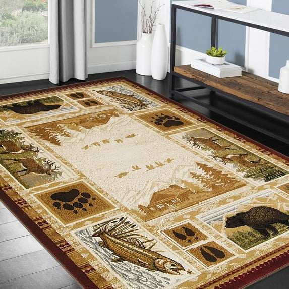 HR Cabin Rug Modern Geometric Design Cabin Rug Abstract Beige / Multi 2' x 3'