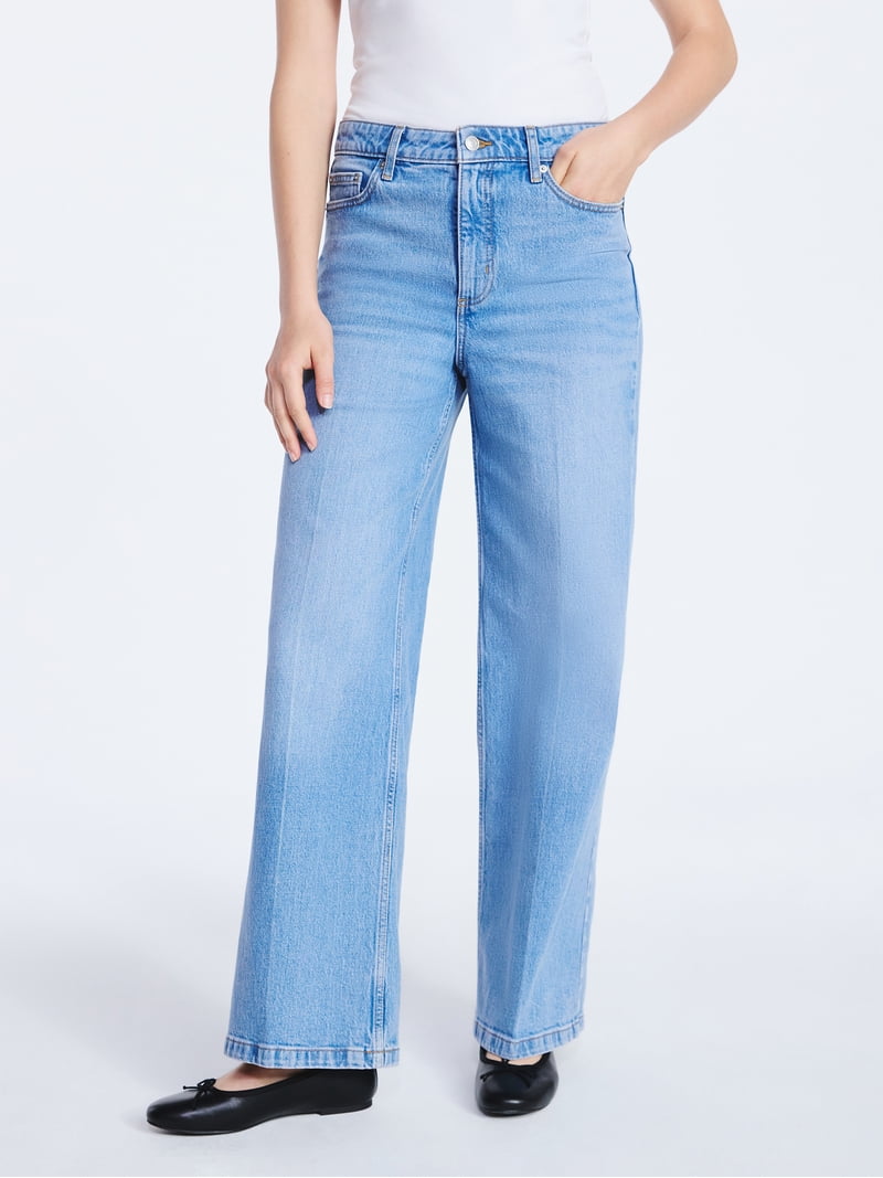 Free Assembly Women's High Rise Relaxed Wide Leg Jeans with Front