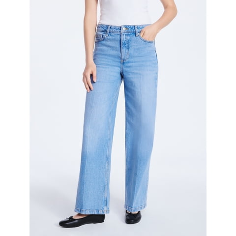 Women's High Rise Relaxed Wide Leg Jeans with Front Crease, Sizes 0-20