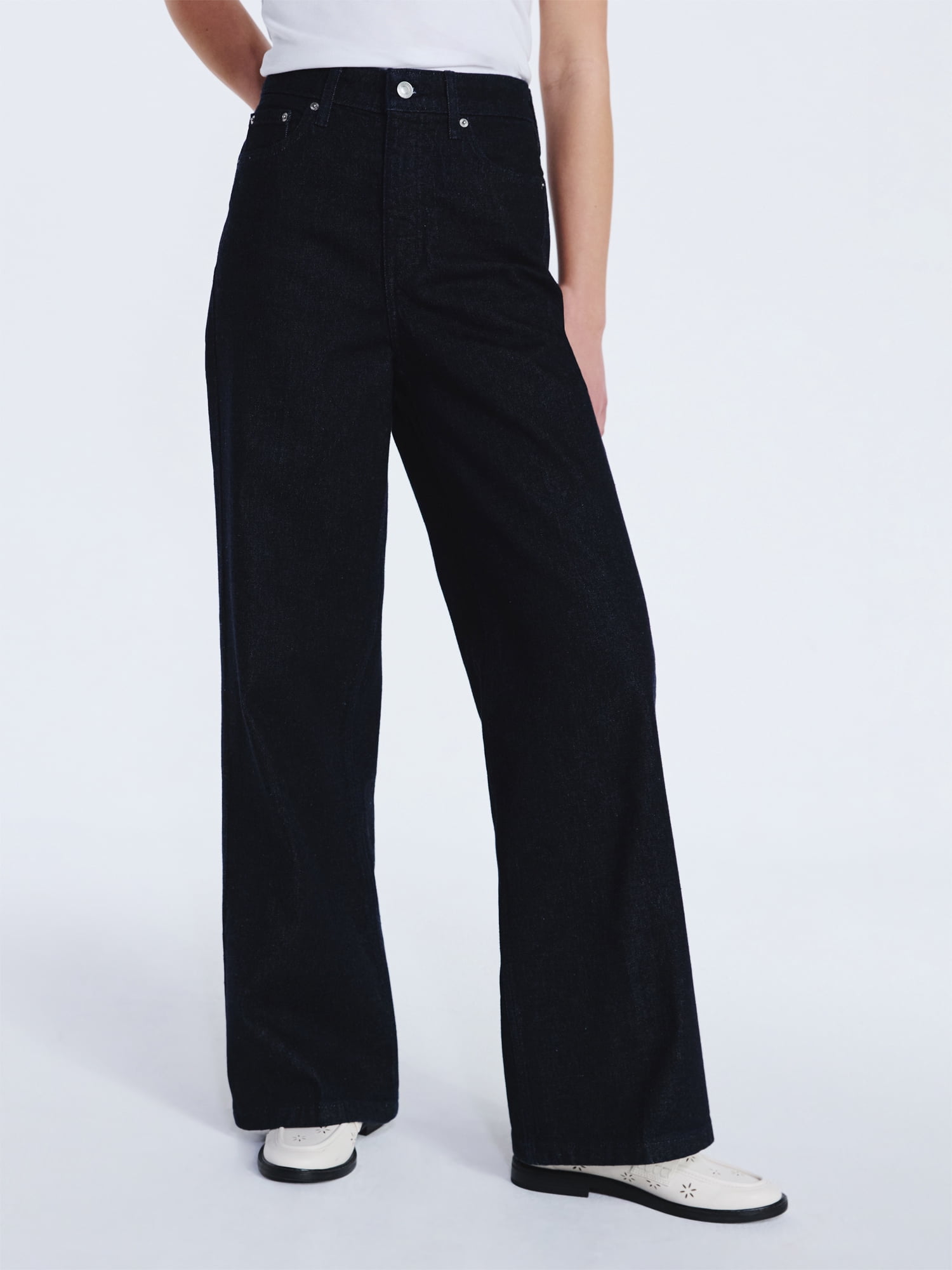 Free Assembly Women's High Rise Relaxed Wide Leg Jeans with Front Crease, Sizes 0-20