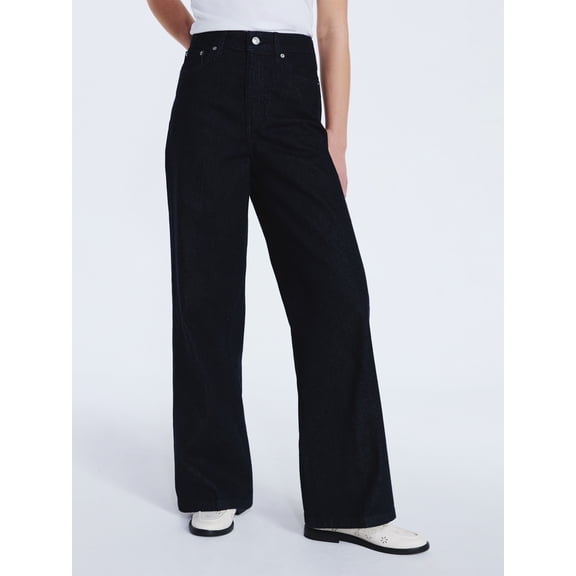 Free Assembly Women's High Rise Relaxed Wide Leg Jeans with Front Crease, Sizes 0-20