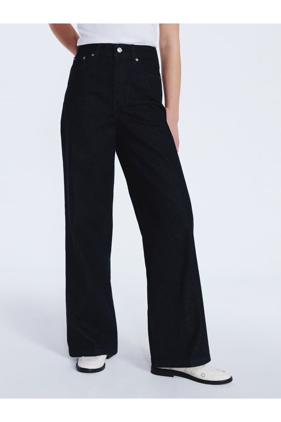 Women's High Rise Relaxed Wide Leg Jeans with Front Crease, Sizes 0-20