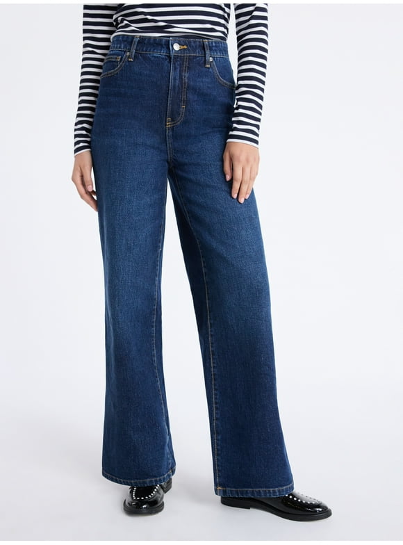 Women's High Rise Full Length Wide Leg Jeans, 30" Inseam, Sizes 0-26W