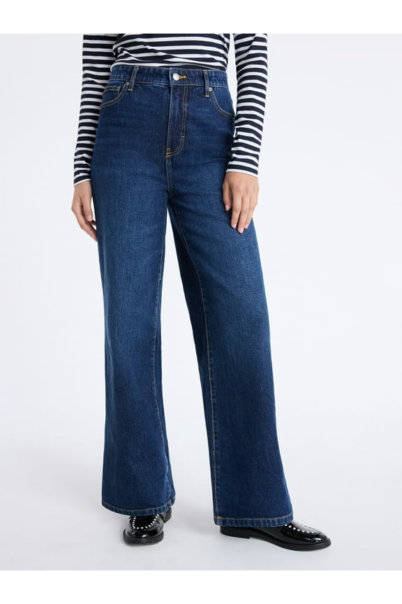 Women's High Rise Full Length Wide Leg Jeans, 30" Inseam, Sizes 0-26W