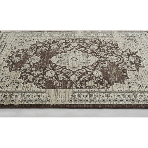 HR Floral Pattern Distressed Modern Vintage Area Rug Espresso - 5 by 7 feet