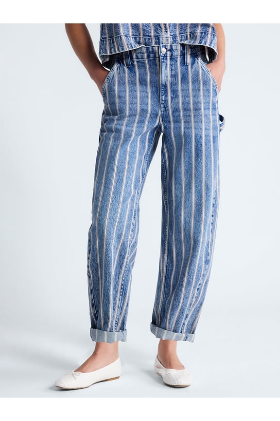 Women's Striped High Rise Cropped Barrel Jeans, 26" Inseam, Sizes 0-16