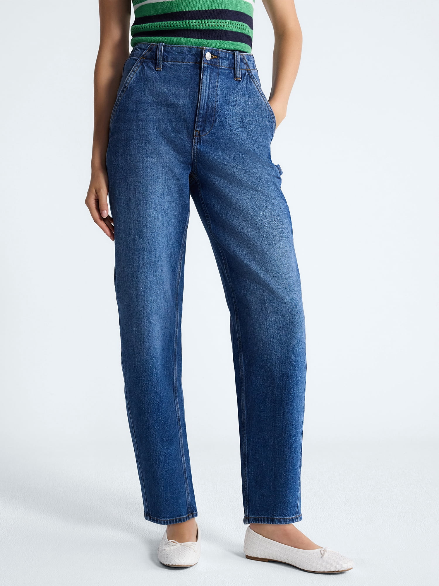 Free Assembly Women's High Rise Cropped Carpenter Barrel Jeans, 26" Inseam, Sizes 0-16