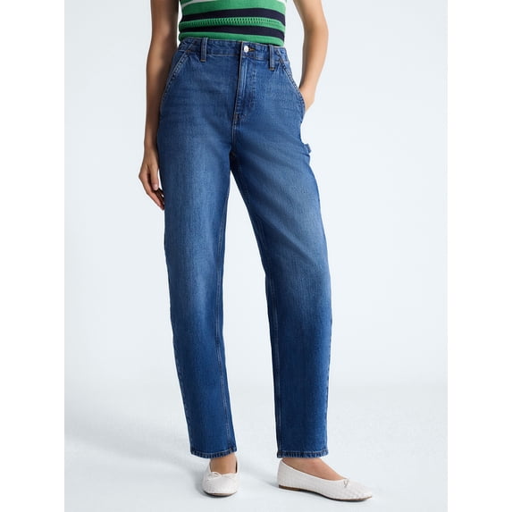 Free Assembly Women's High Rise Cropped Carpenter Barrel Jeans, 26" Inseam, Sizes 0-16