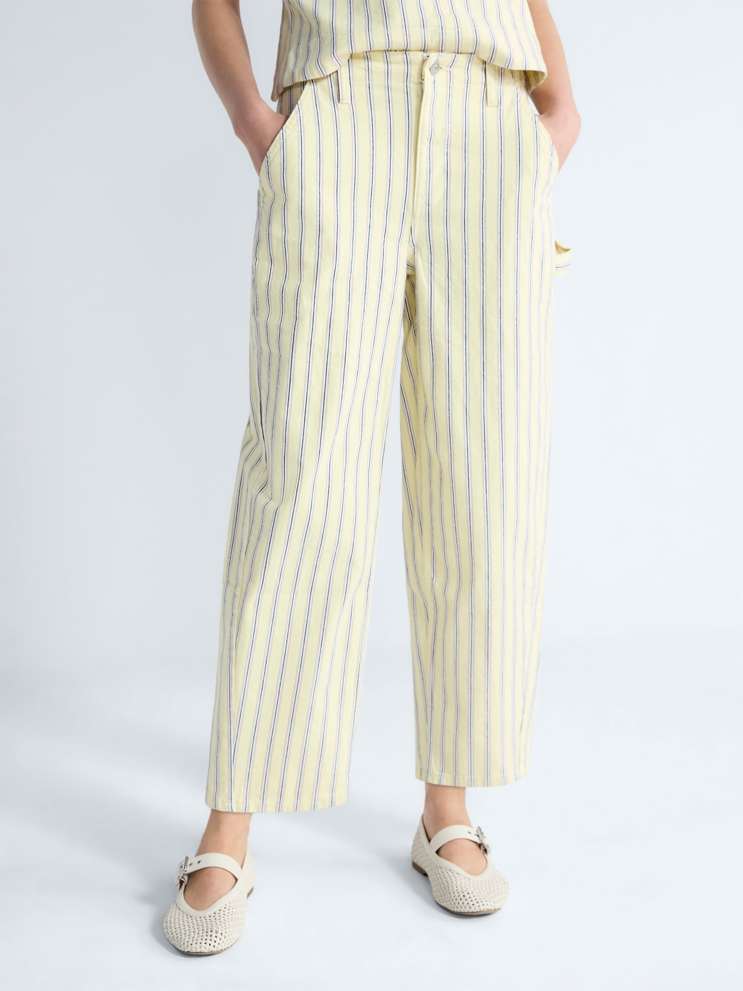Free Assembly Women's Striped High Rise Cropped Barrel Jeans, 26" Inseam, Sizes 0-16