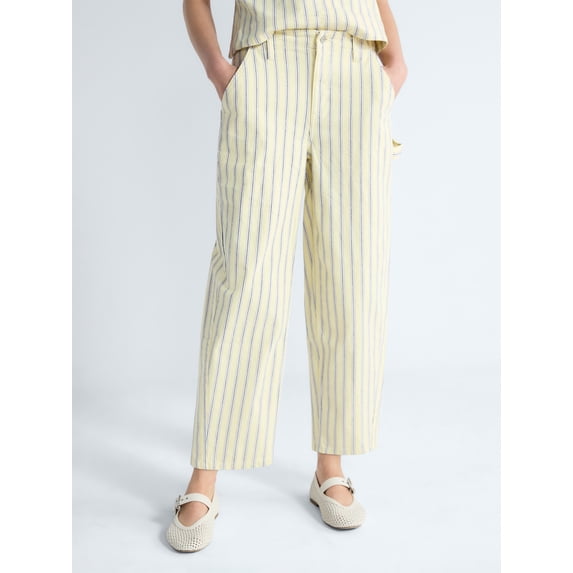 Free Assembly Women's Striped High Rise Cropped Barrel Jeans, 26" Inseam, Sizes 0-16