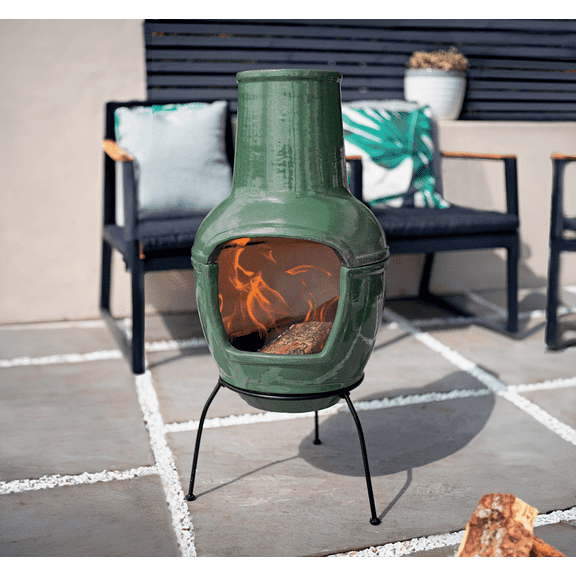 HR Garden Small Glazed Chiminea 15"x33"H w/Grate Latigo Green