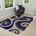 thumbnail image 1 of HR HANDCRAFT RUGS, Electric shag Rug 5X7 for Living Room Decor 2021 Rug Trends Bright Modern Swirls Pattern, 3-D Hand Curved Shaggy Rug Electric Blue/Gray/Silver, 1 of 7