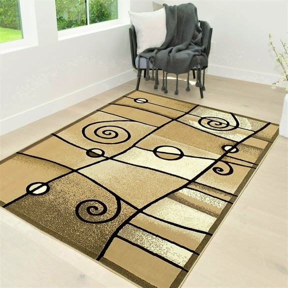 HR HANDCRAFT RUGS HR Beige, Mocha, Brown and Multi Modern Contemporary Area Rugs-Abstract with Wavy Swirls -Shed Free 8' x 10'