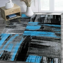 HR HANDCRAFT RUGS HR Blue, Grey, Silver, Black, Abstract Contemporary Design Brush Pattern Rug 5' x 7'