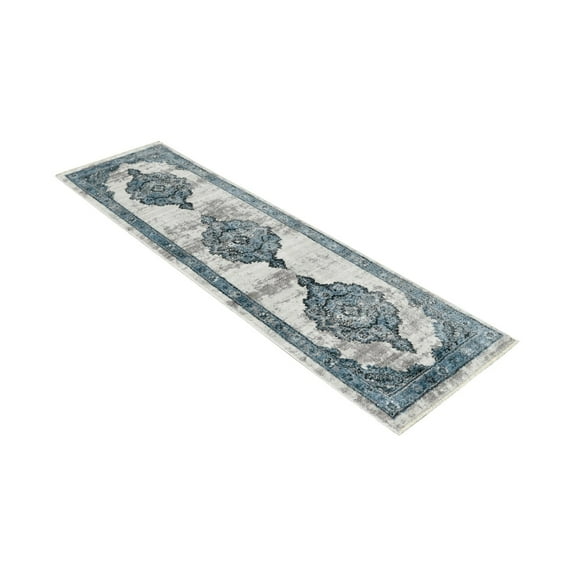 HR HANDCRAFT RUGS HR Bohemian Floral Oriental Distressed Area Rug for Living Room Modern Home Glacier - 2' x7 '