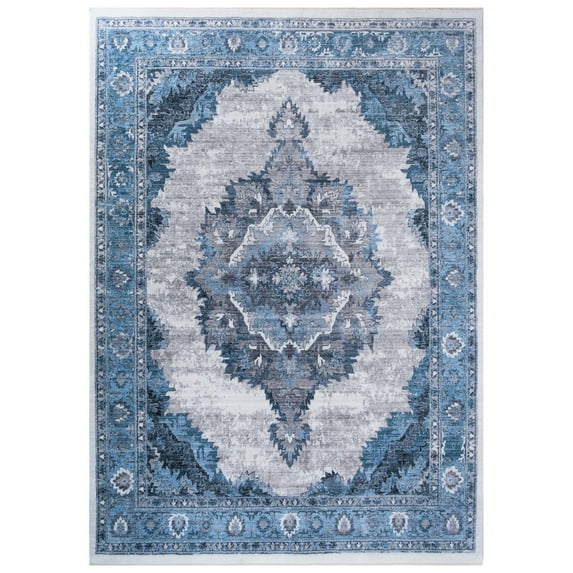 HR HANDCRAFT RUGS HR Bohemian Floral Oriental Distressed Area Rug for Living Room Modern Home Turquoise - 5' x 7'