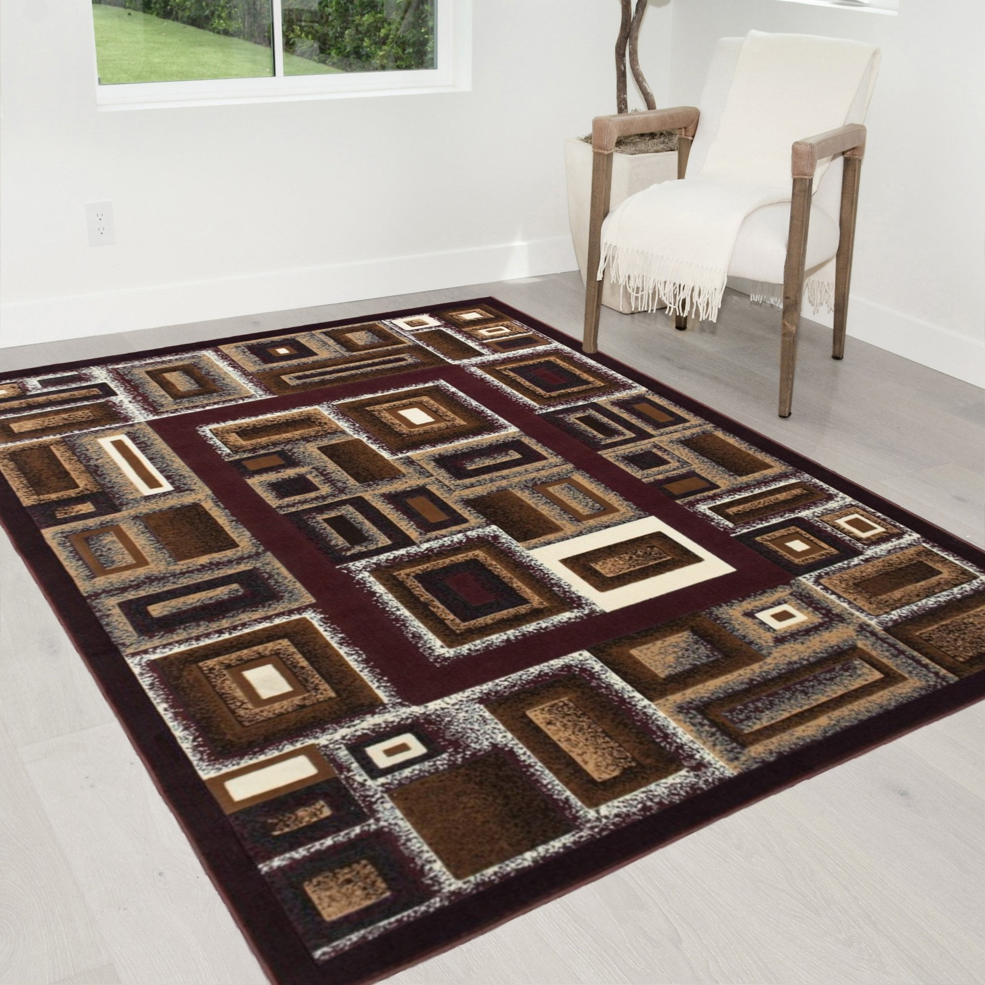 Boxy Traditional Rug HR HANDCRAFT RUGS HR Burgundy, Brown and Multi Color Modern ...