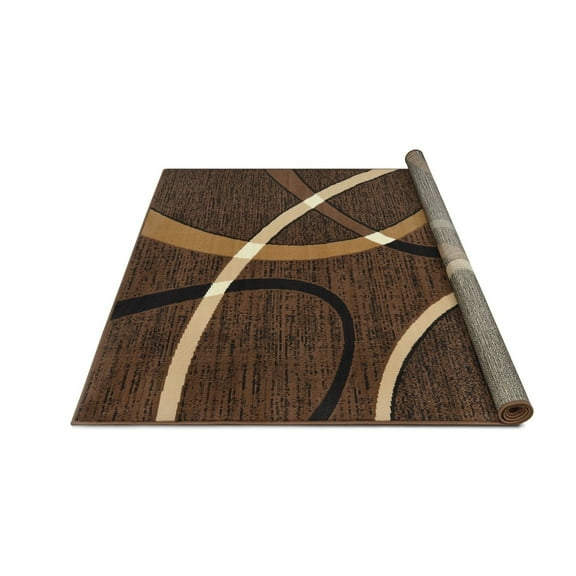 HR HANDCRAFT RUGS HR Geometric Stripes Area Rug Oval Pattern Modern Carpet Comfy shed Free Stain Resistant Chocolate - 5'2" x 7'1"