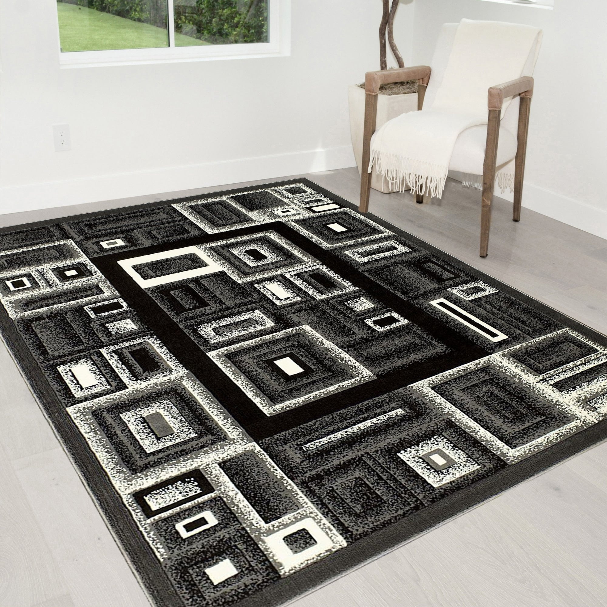 Boxy Traditional Rug HR HANDCRAFT RUGS HR Gray, Black and Multi Color Contemporary Abstract ...