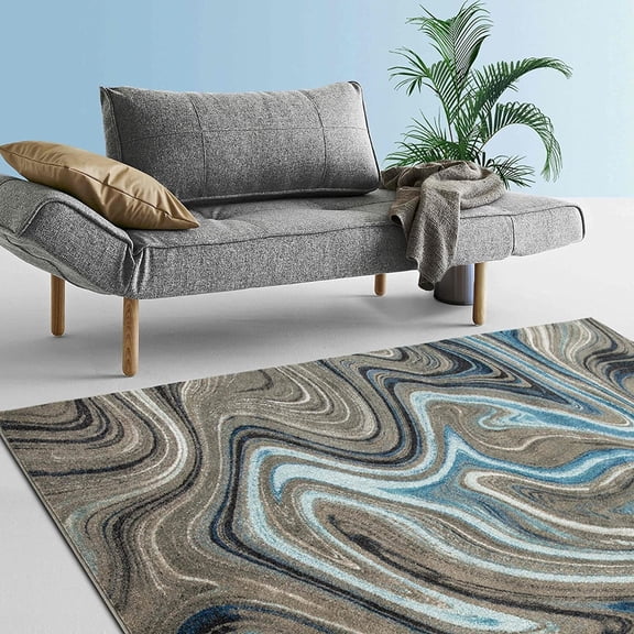 HR HANDCRAFT RUGS HR Marble Rugs Abstract Livingroom & Dining Room Chick Area Rug Non-Shedding Grey - 5' X 7'