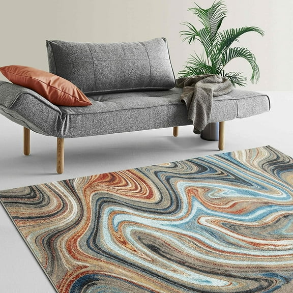 HR HANDCRAFT RUGS HR Marble Rugs Abstract Livingroom & Dining Room Chick Area Rug Non-Shedding Multi - 5' X 7'